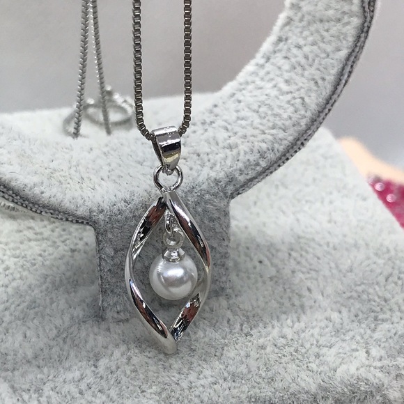 Sterling Silver Faux Pearl Necklace - Picture 2 of 4